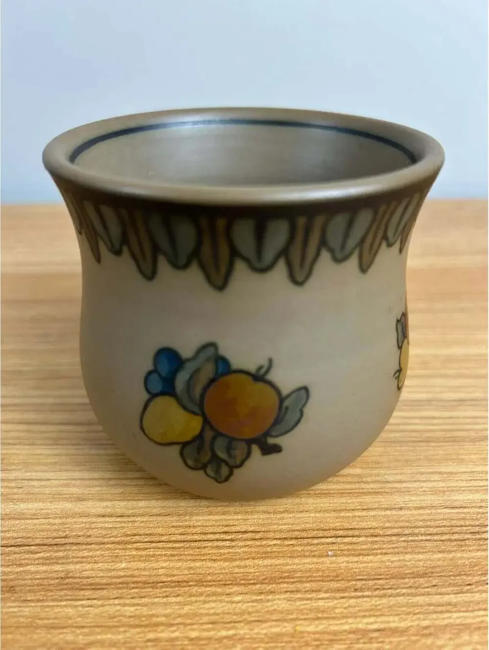 Hjorth Bornholm 1930's Antique Pottery Denmark small pot STAG MARK fruit motif